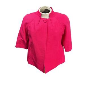 Talbots Petites 14P Pink Cotton Jacket 3/4 Sleeve Cropped Blazer Retro Mod